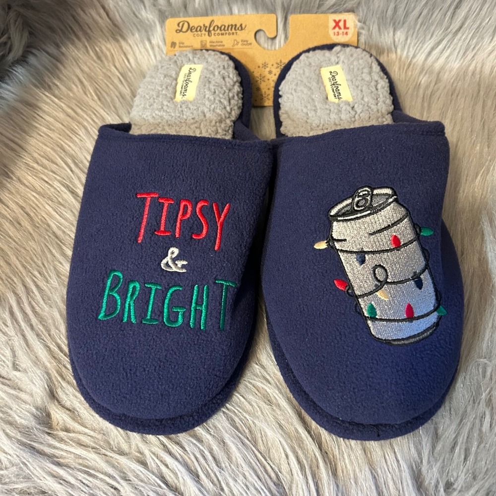 Dearfoams "Tipsy & Bright" Slippers Men Size 13-14 Blue Slip On Soft Comfy Shoes